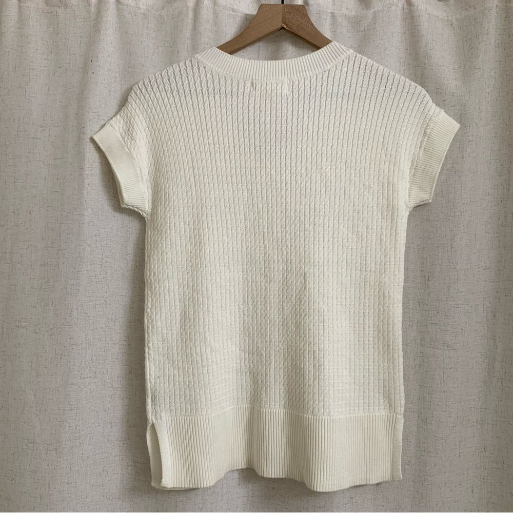 Marled Knit Cream V-Neck Over Shirt Top XS - Picture 2 of 6